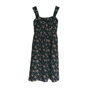 New And Now This Midi Dress M Black Floral Smocked Strap Lace Pocket Cottagecore